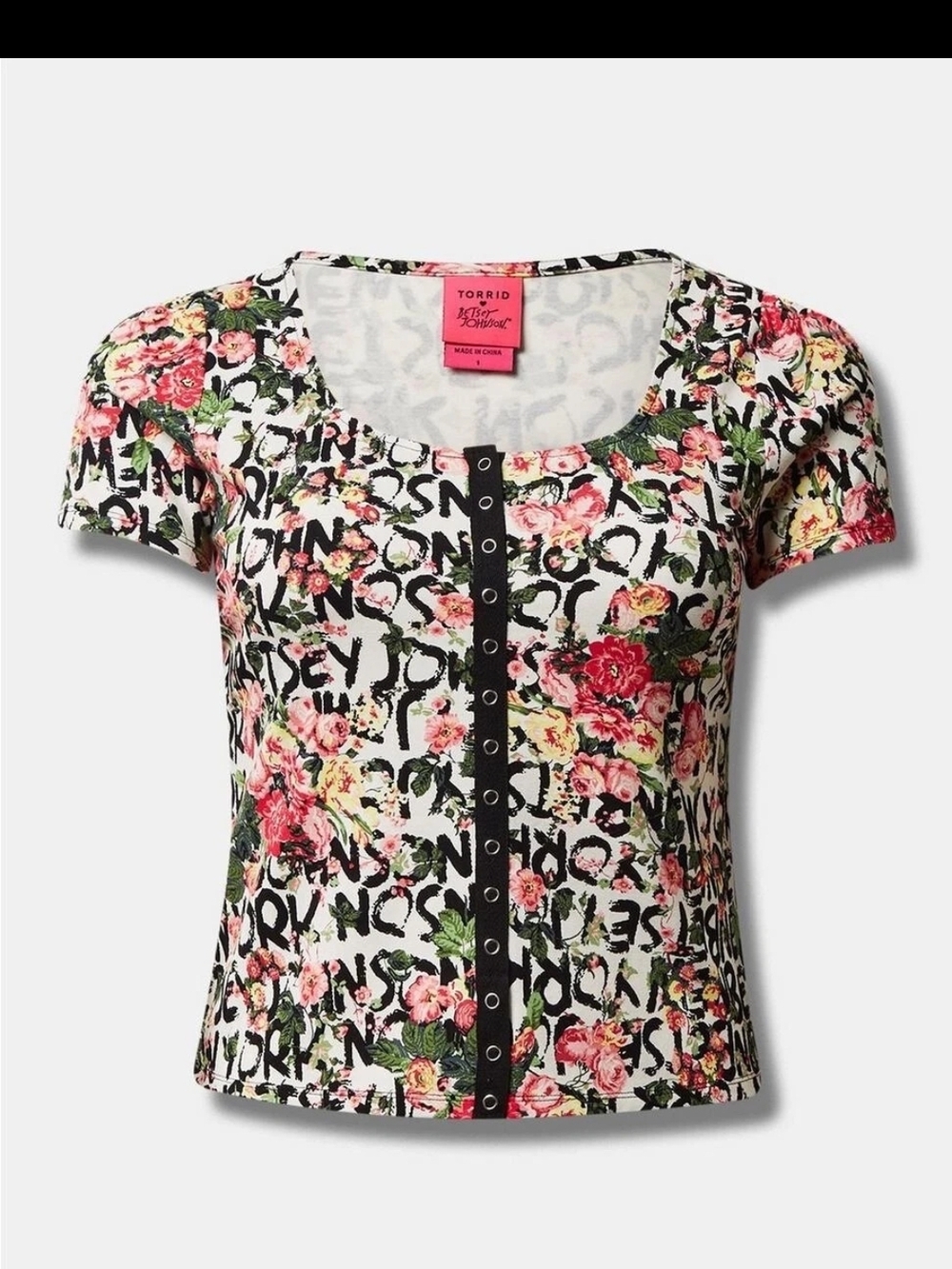 torrid Betsey Johnson 4x Black-Trim Floral Scoop Neck Blouse 046